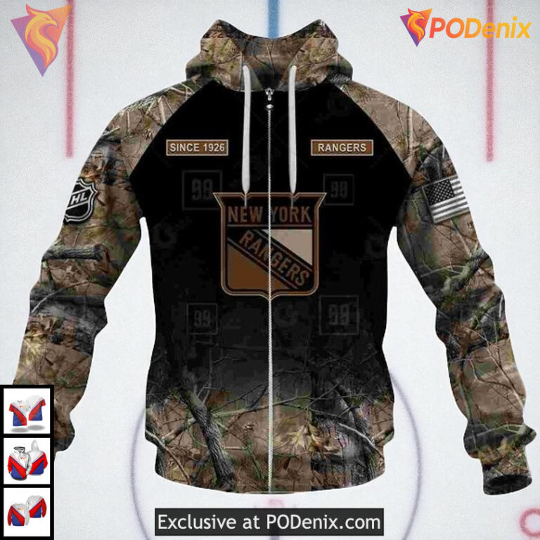Hunting Camouflage Outdoor Look In New York Rangers Mens Hoodie Custom 3D - 4