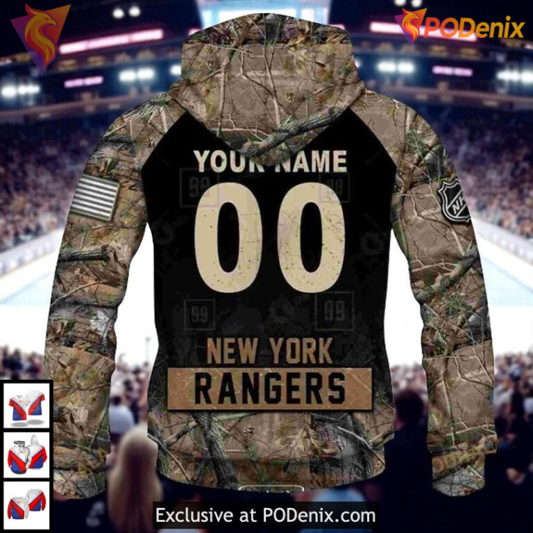Hunting Camouflage Outdoor Look In New York Rangers Mens Hoodie Custom 3D - 5