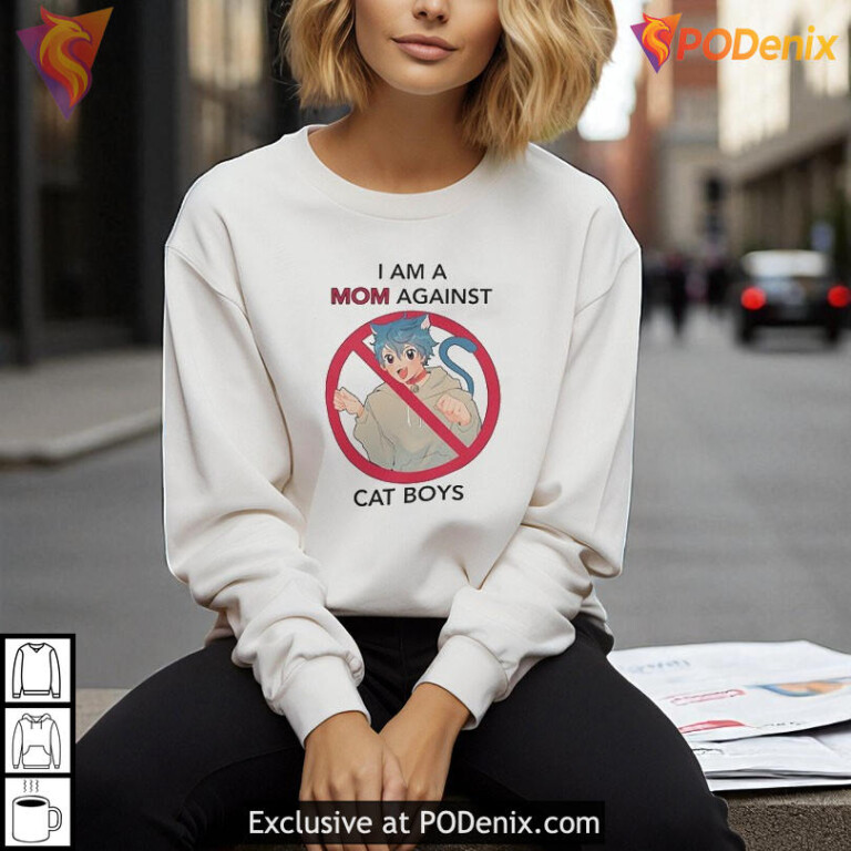 I Am A Mom Against Cat Boys Funny Anime Meme T Shirt With Quote Graphic - 1