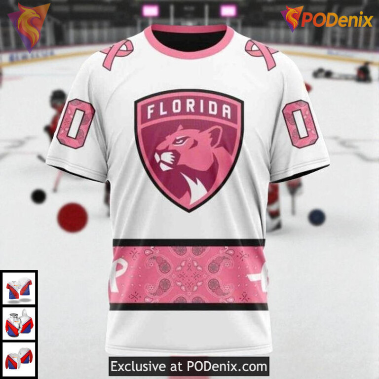 In October We Wear Pink Breast Cancer Custom Florida Panthers All Over Print Hoodie - 2
