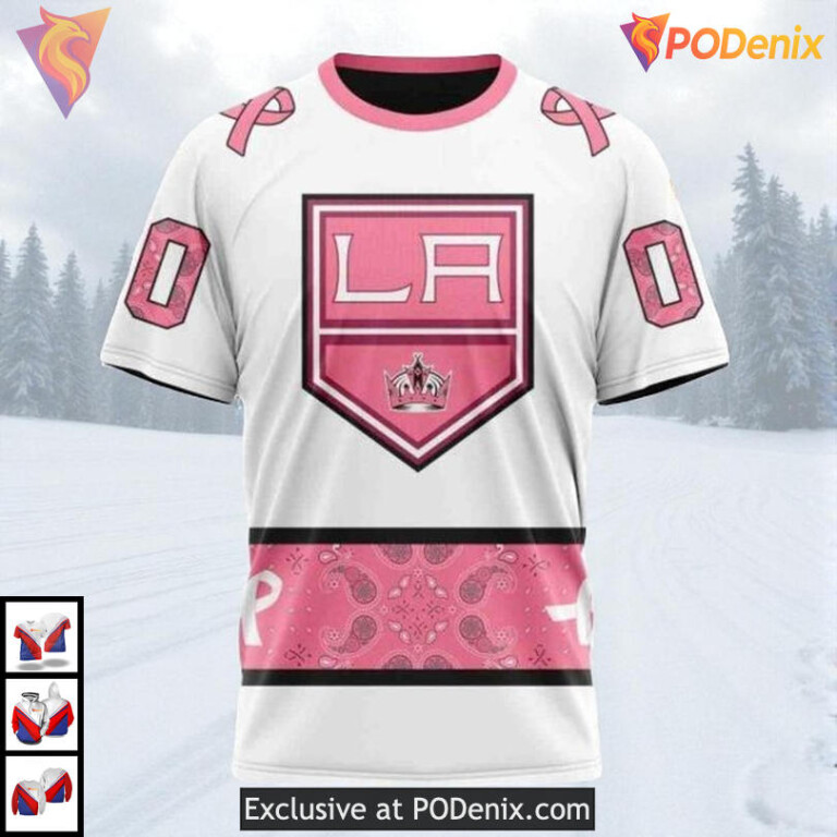 In October We Wear Pink Breast Cancer Custom Los Angeles Kings Christmas Hoodie - 2