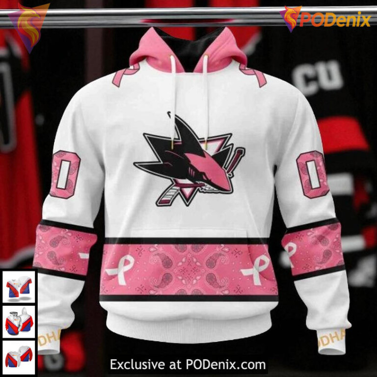 In October We Wear Pink Breast Cancer Custom Retro San Jose Sharks Hoodie 3D
