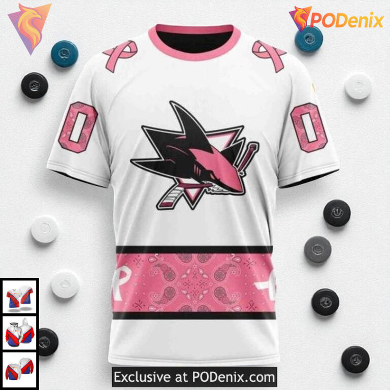 In October We Wear Pink Breast Cancer Custom Retro San Jose Sharks Hoodie 3D - 2