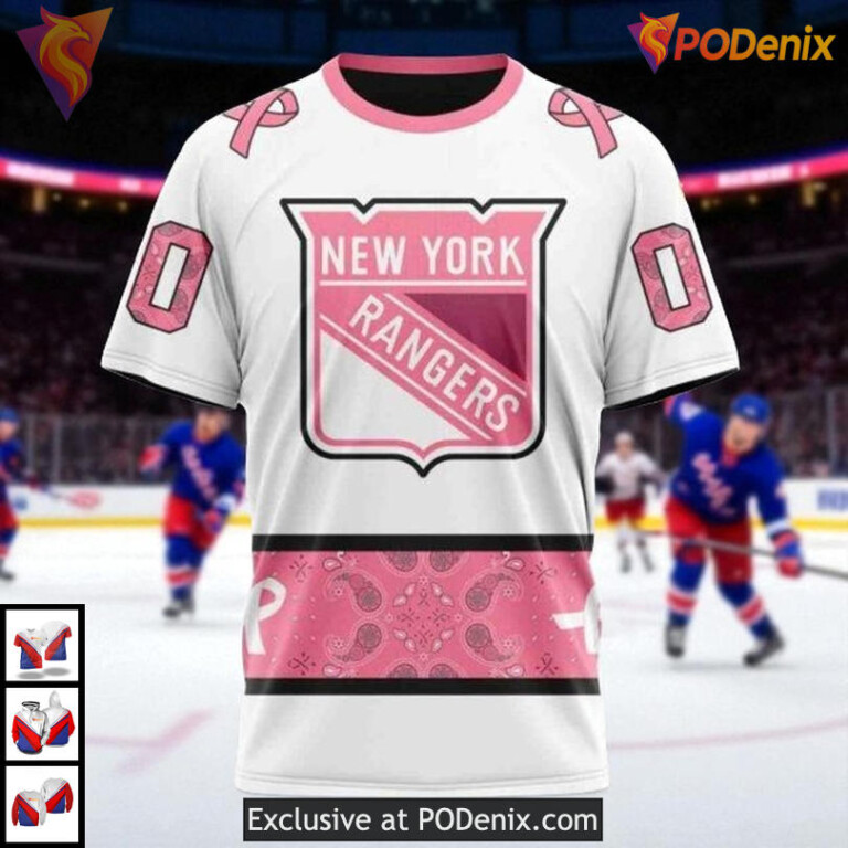 In October We Wear Pink Breast Cancer Holiday New York Rangers Hoodie 3D - 2