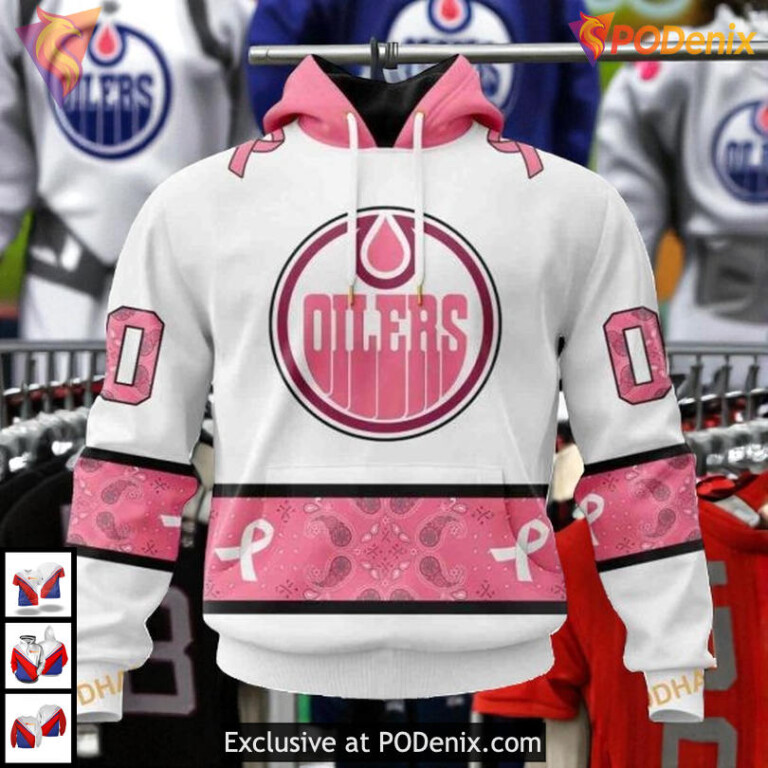In October We Wear Pink Breast Cancer NHL Edmonton Oilers Hoodie 3D