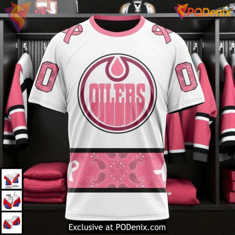 In October We Wear Pink Breast Cancer NHL Edmonton Oilers Hoodie 3D - 2