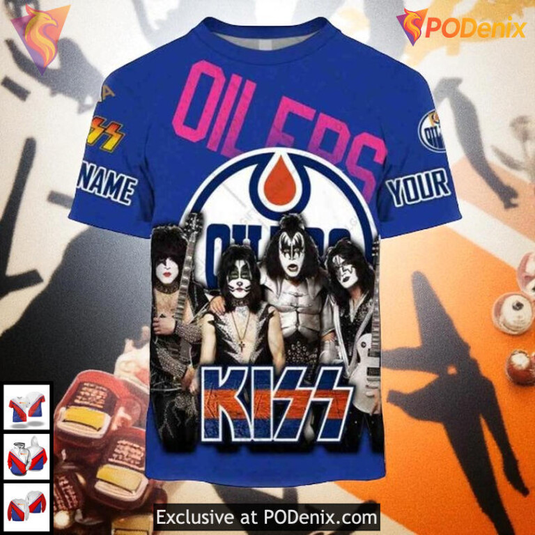 Kiss Band Rock Style Tribute NHL Edmonton Oilers Christmas Hoodie 3D - 1