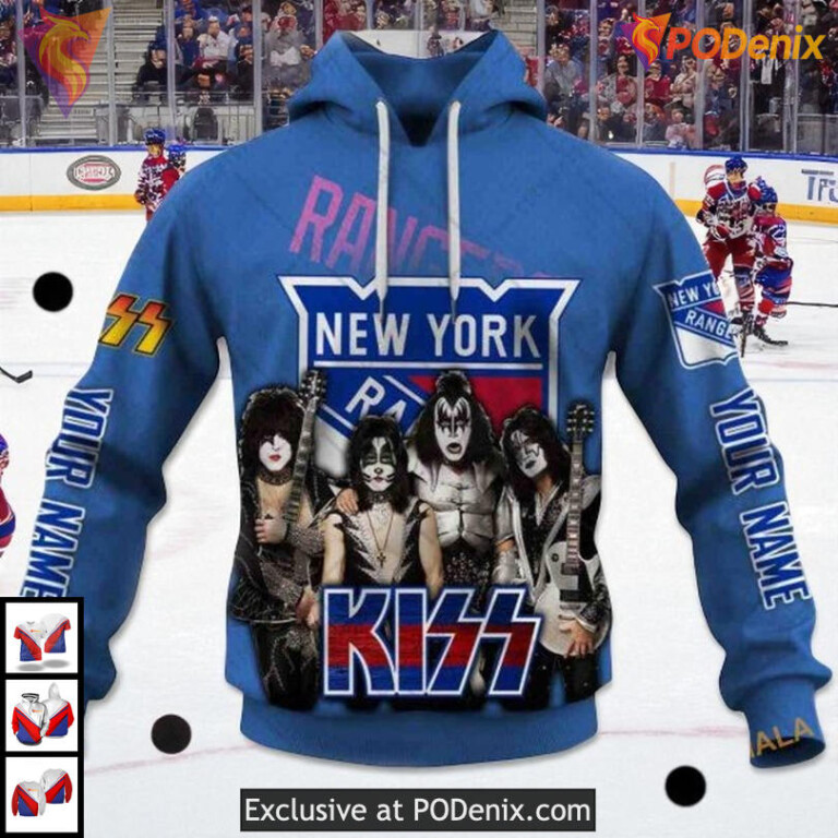 Kiss Band Style New York Rangers Womens Hoodie, Custom NHL 3D Shirt