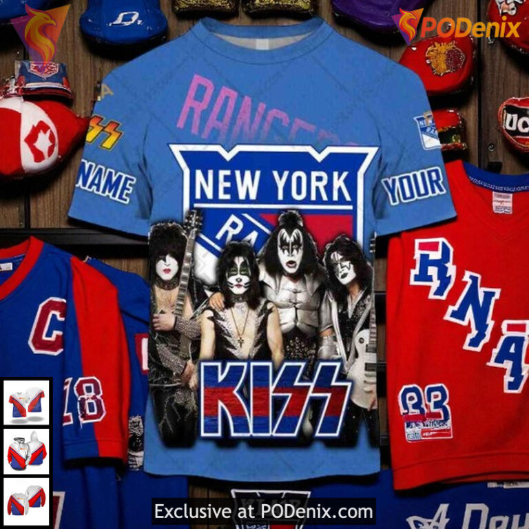 Kiss Band Style New York Rangers Womens Hoodie, Custom NHL 3D Shirt - 1