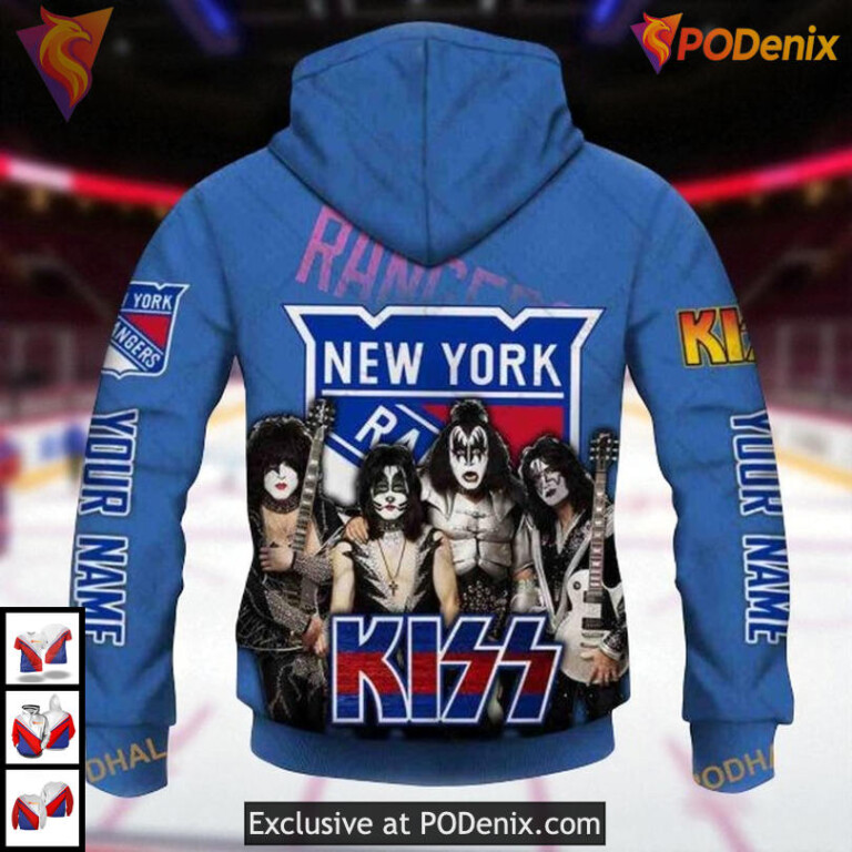 Kiss Band Style New York Rangers Womens Hoodie, Custom NHL 3D Shirt - 2