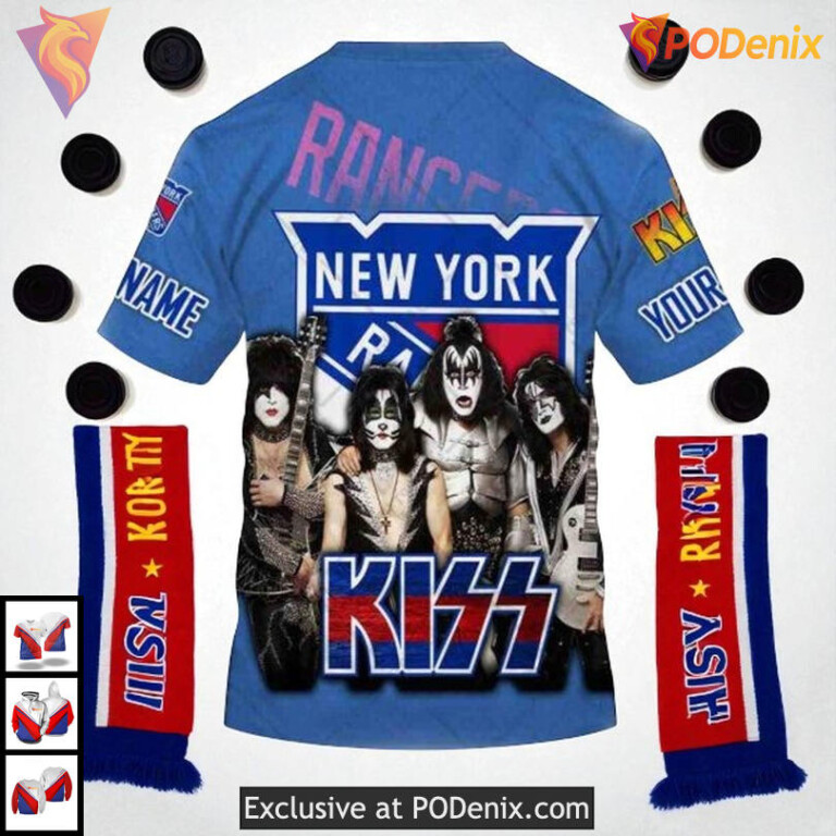 Kiss Band Style New York Rangers Womens Hoodie, Custom NHL 3D Shirt - 3