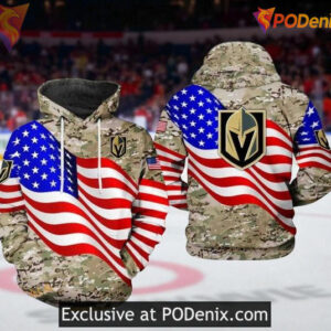 Las Vegas Golden Knights Hoodie, NHL Veteran Pride Camo Style, US Flag Quote