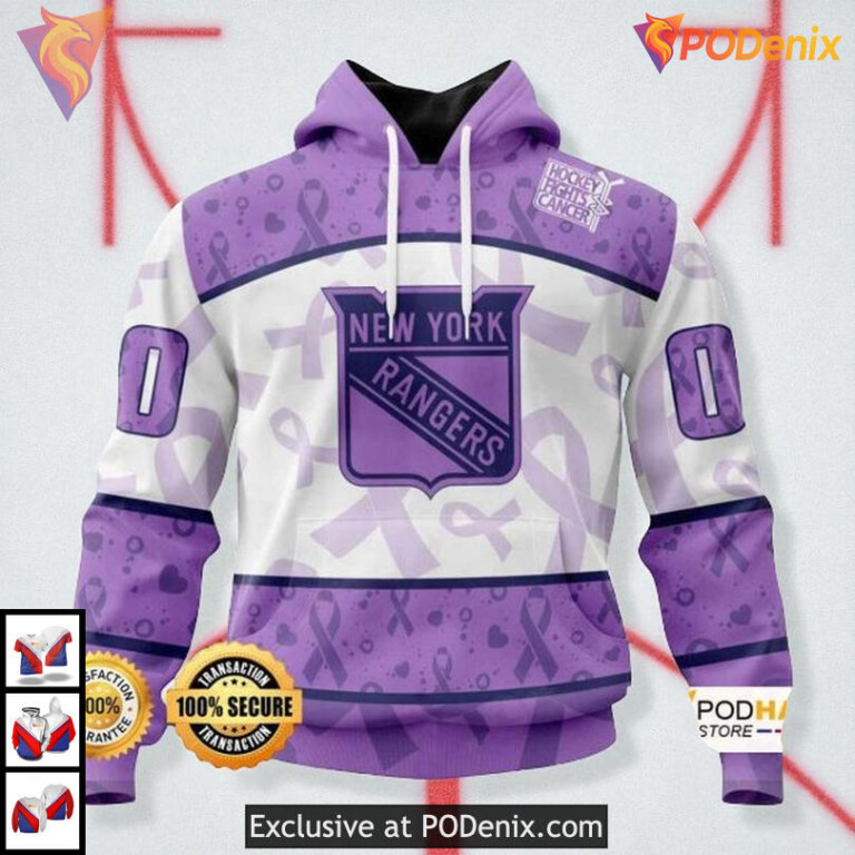 Lavender Cancer Awareness Apparel Custom New York Rangers Hoodie 3D NHL