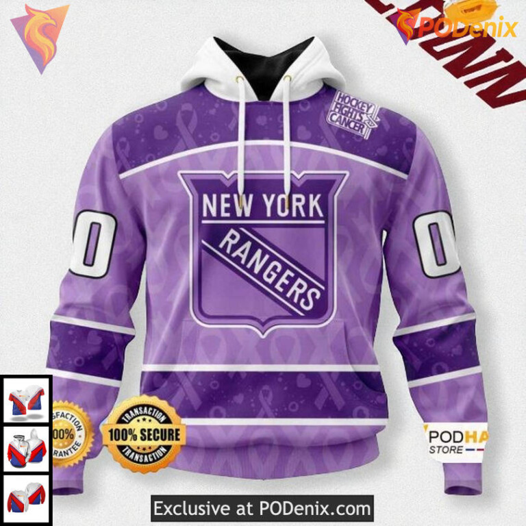 Lavender Cancer Awareness NHL New York Rangers Pullover Hoodie, 3D Design