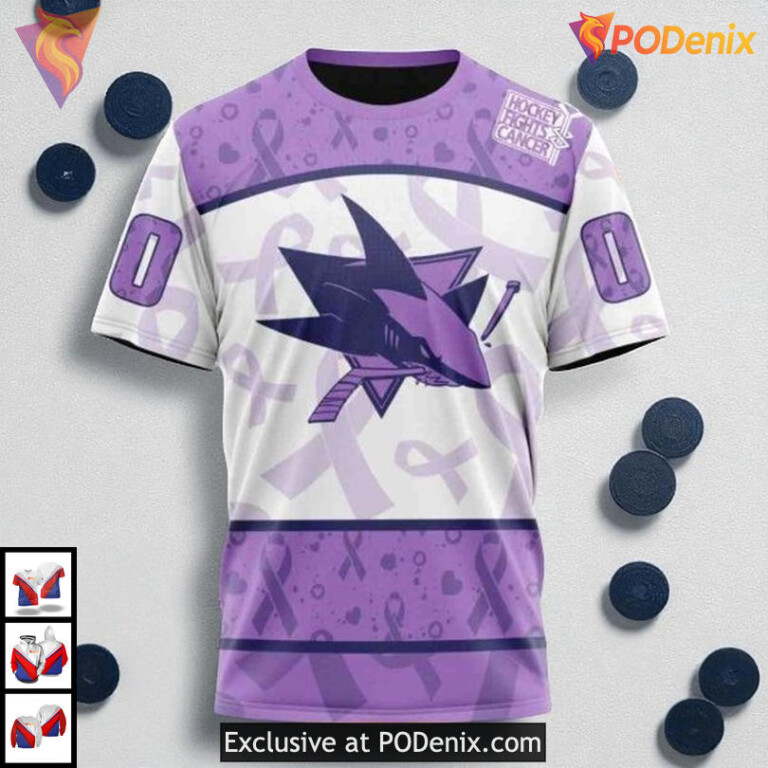 Lavender Cancer Awareness Tribute Custom Custom Name San Jose Sharks Hoodie 3D - 2