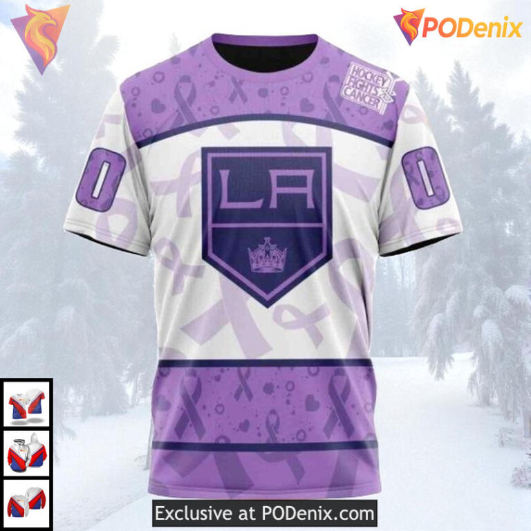Lavender Cancer Awareness Tribute Custom Los Angeles Kings Holiday Hoodie NHL 3D - 2
