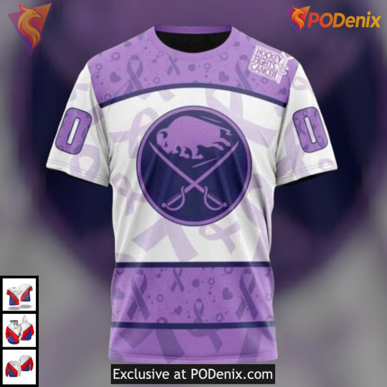 Lavender Cancer Awareness Tribute NHL Buffalo Sabres All Over Print Hoodie 3D - 2