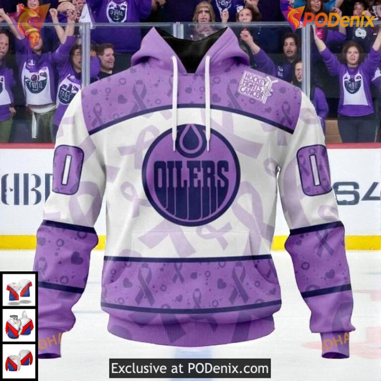Lavender Cancer Awareness Tribute NHL Custom Edmonton Oilers Hoodie 3D