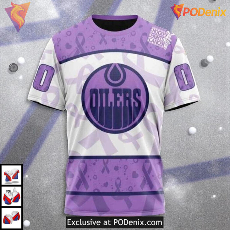 Lavender Cancer Awareness Tribute NHL Custom Edmonton Oilers Hoodie 3D - 2