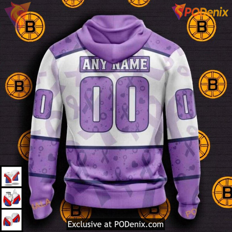 Lavender Fight Cancer NHL Boston Bruins Hoodie 3D Awareness Support Design - 1