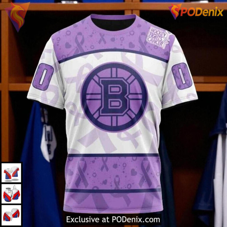 Lavender Fight Cancer NHL Boston Bruins Hoodie 3D Awareness Support Design - 2