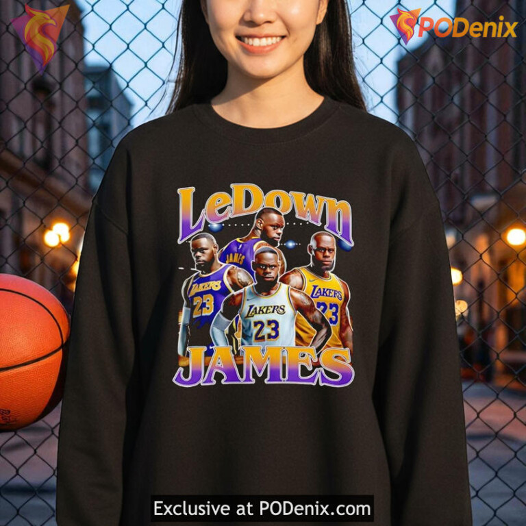 LeDown James Funny Meme Shirt Lakers Parody Basketball Graphic Design - 3