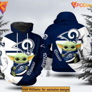 Los Angeles Rams Hoodie 3D, Baby Yoda NFL Fan Sweatshirt Football Style Los Angeles Rams Hoodie 3D, Baby Yoda NFL Fan Sweatshirt Football Style