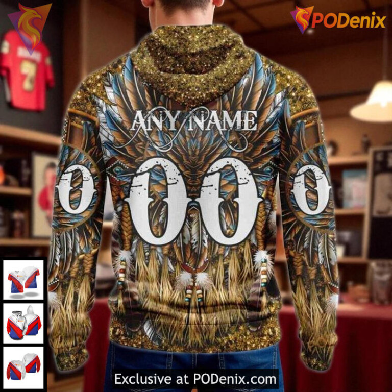 Mens Chicago Blackhawks Custom Hoodie 3D Native Feather Inspired NHL Design - 1