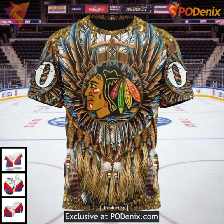 Mens Chicago Blackhawks Custom Hoodie 3D Native Feather Inspired NHL Design - 2