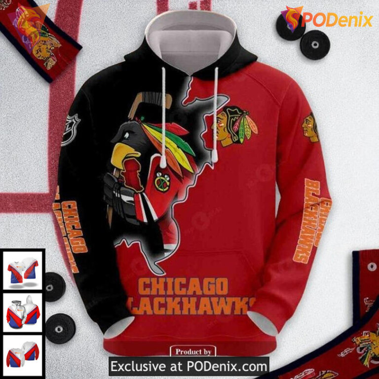 Mens Chicago Blackhawks Custom Hoodie 3D, NHL Blackhawks All Over Print