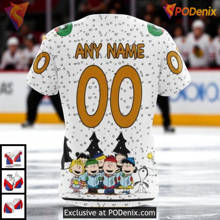 Mens Chicago Blackhawks Custom Hoodie 3D, Peanuts Snoopy Winter Holiday - 3