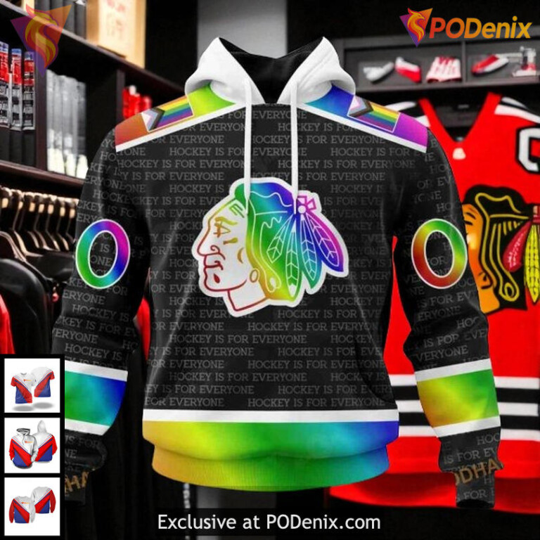 Mens Chicago Blackhawks Custom Hoodie 3D, Pride Gradient All Over Print