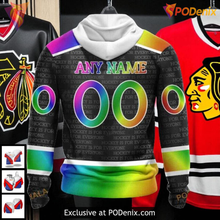 Mens Chicago Blackhawks Custom Hoodie 3D, Pride Gradient All Over Print - 1