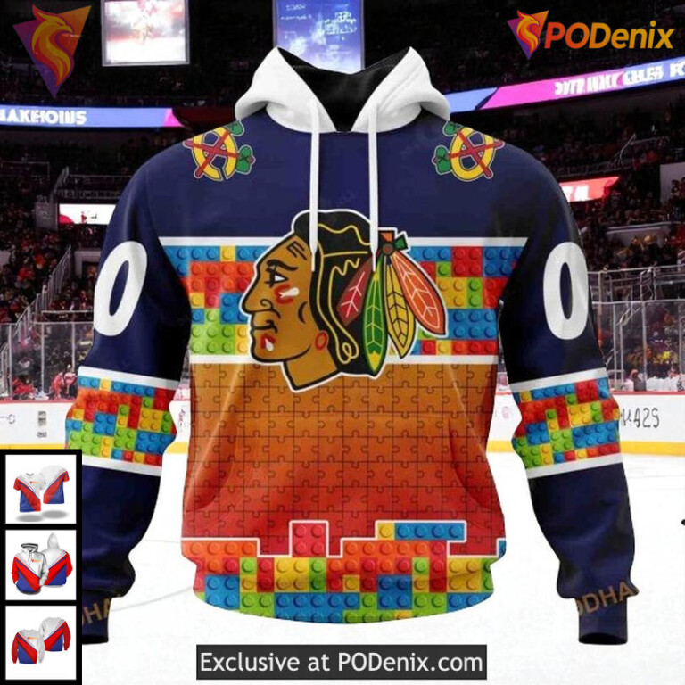 Mens Chicago Blackhawks Custom Hoodie 3D Puzzle Inspired Gradient Design NHL
