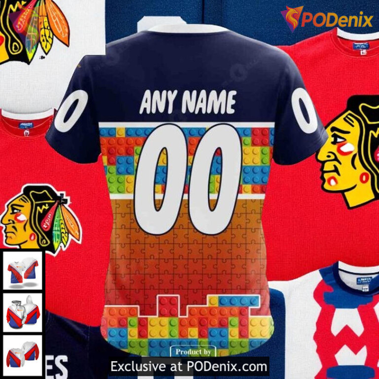 Mens Chicago Blackhawks Custom Hoodie 3D Puzzle Inspired Gradient Design NHL - 3
