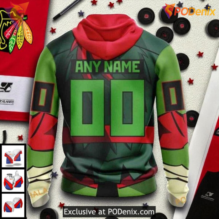 Mens Chicago Blackhawks Custom Hoodie 3D Teenage Mutant Ninja Turtles NHL - 1