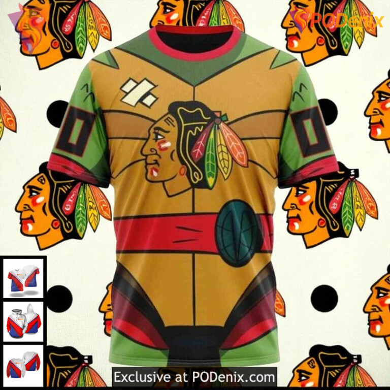 Mens Chicago Blackhawks Custom Hoodie 3D Teenage Mutant Ninja Turtles NHL - 2