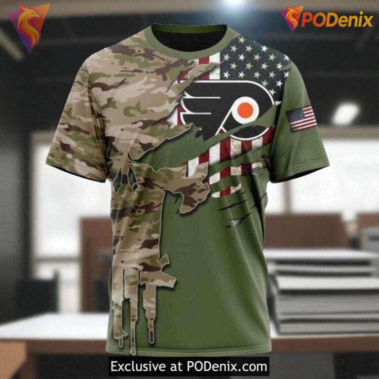 Mens Philadelphia Flyers Custom Hoodie 3D, Camo Skull Name and Number Style - 2