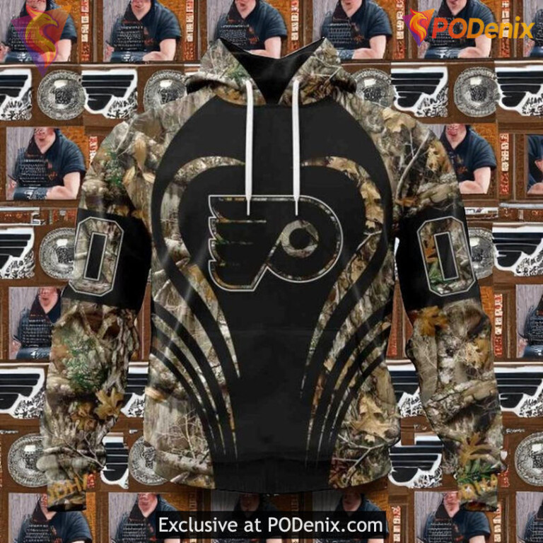 Mens Philadelphia Flyers Custom Hoodie 3D, Hunting Camo Sportswear