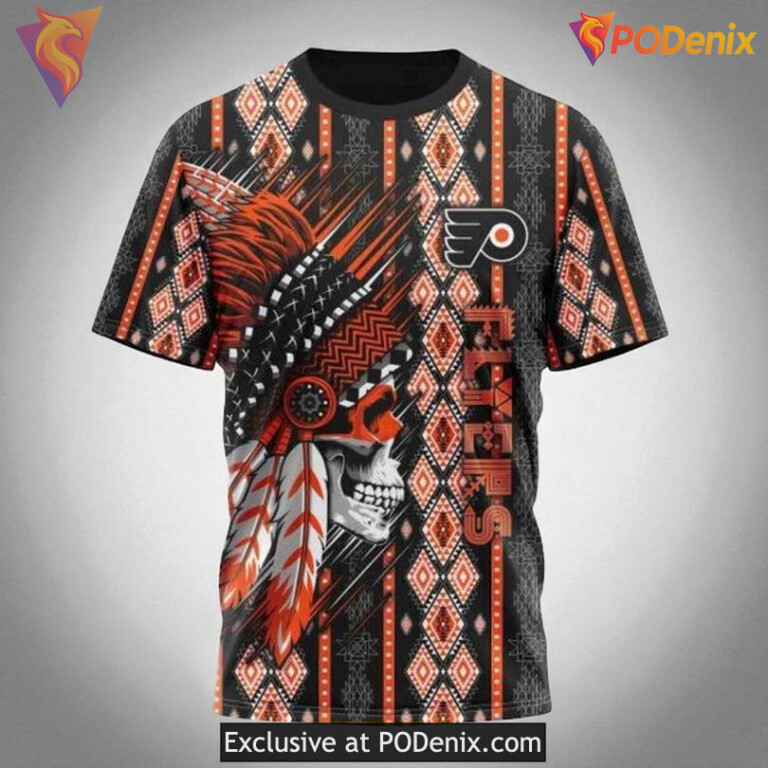 Mens Philadelphia Flyers Custom Hoodie 3D Skull Native Design NHL - 2