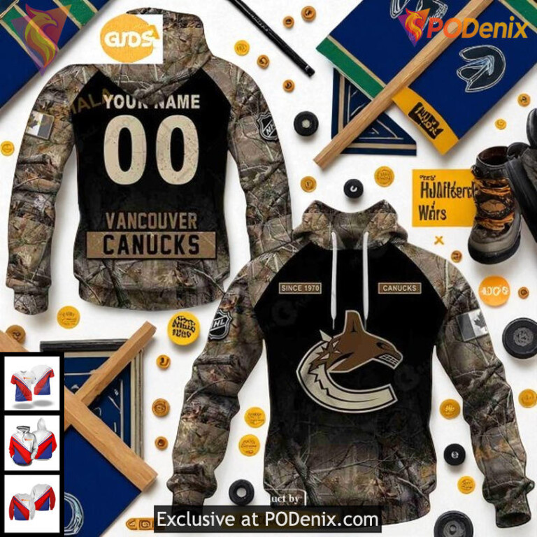 Mens Vancouver Canucks Custom Hoodie 3D, Hunting Camouflage NHL Design