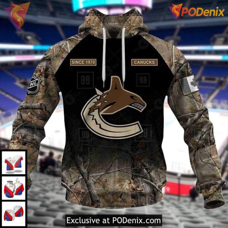 Mens Vancouver Canucks Custom Hoodie 3D, Hunting Camouflage NHL Design - 1