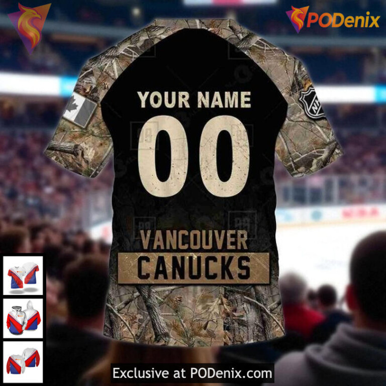 Mens Vancouver Canucks Custom Hoodie 3D, Hunting Camouflage NHL Design - 4