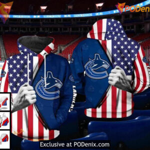 Mens Vancouver Canucks Custom Hoodie 3D, NHL USA Flag All Over Print Design