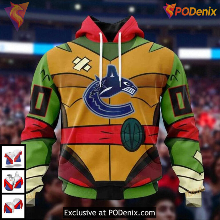 Mens Vancouver Canucks Custom Hoodie 3D, Teenage Mutant Ninja Turtles NHL Design