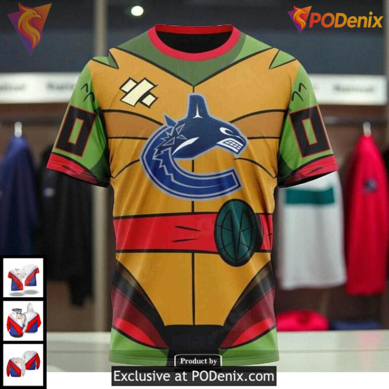 Mens Vancouver Canucks Custom Hoodie 3D, Teenage Mutant Ninja Turtles NHL Design - 2