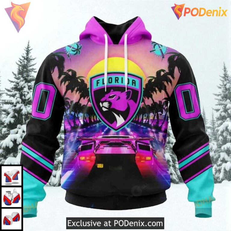 Miami Vice Pink Inspired Theme Custom Florida Panthers Full Print Hoodie NHL 3D