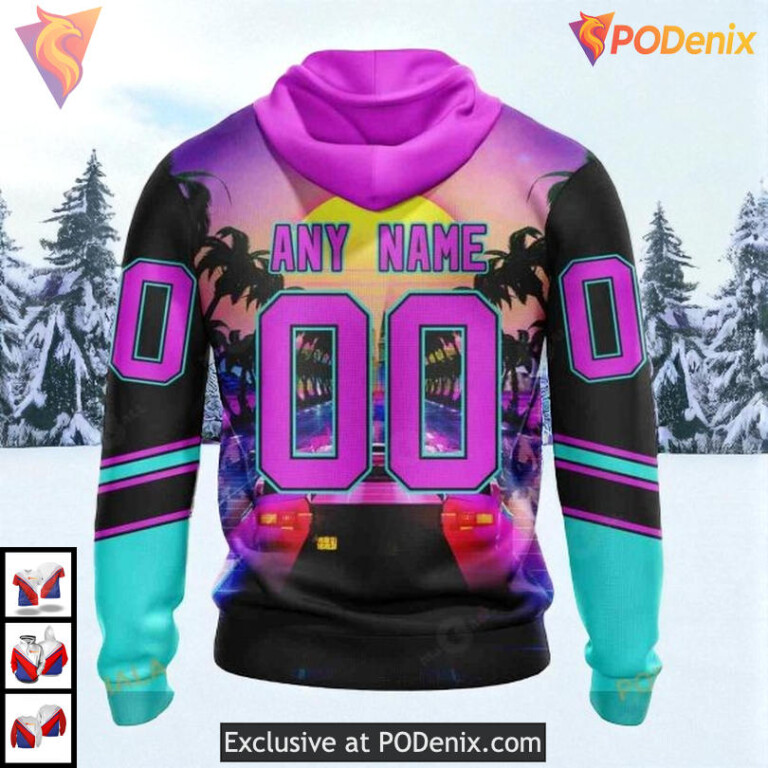 Miami Vice Pink Inspired Theme Custom Florida Panthers Full Print Hoodie NHL 3D - 1