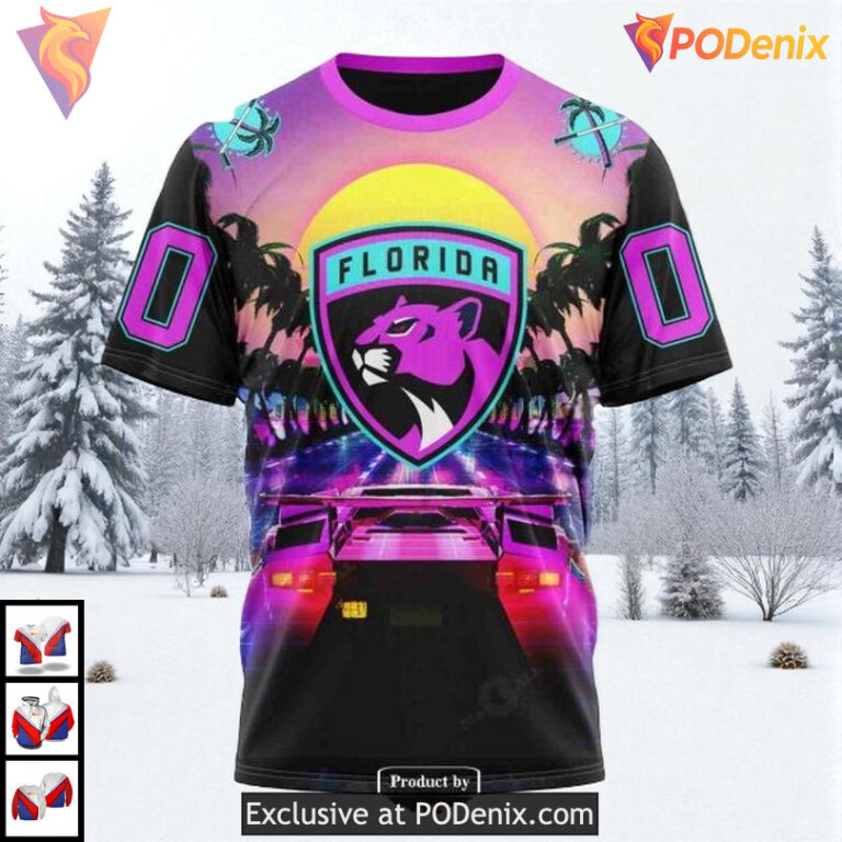 Miami Vice Pink Inspired Theme Custom Florida Panthers Full Print Hoodie NHL 3D - 2
