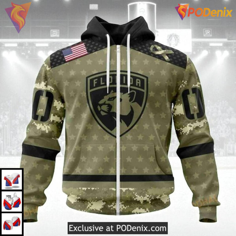 Military Appreciation Camo Style Custom Florida Panthers Zip Up Hoodie NHL 3D - 1